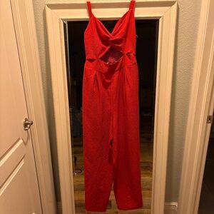 Red Bow Front Cutout Jumpsuit / Romper – Elegant Party Outfit